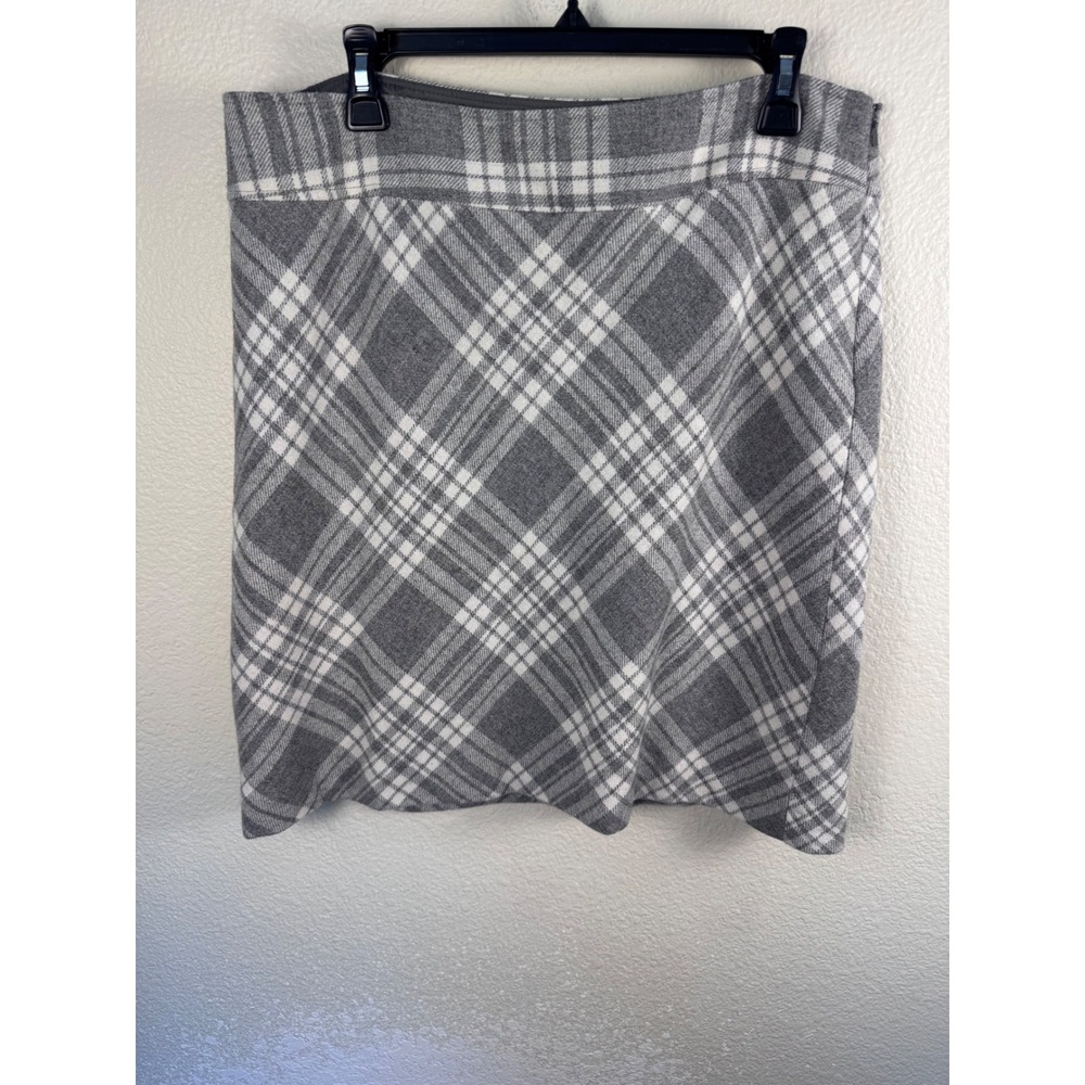 Talbots Plaid Wool Blend Skirt Womens 14 Grey White Lined Career Preppy Academia